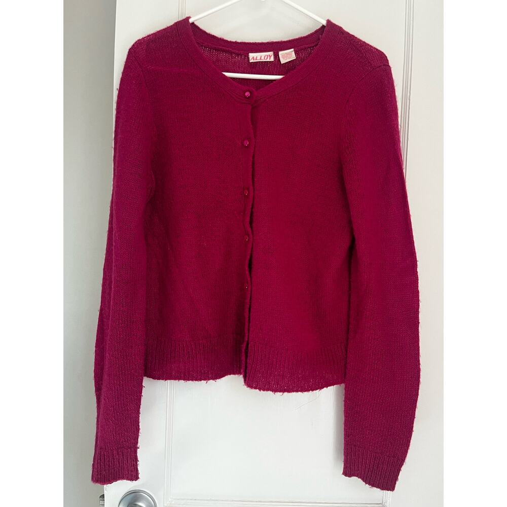 Vintage 90s Y2K Alloy Pink Fuzzy Cardigan Sweater Large XL Mean Girls Barbie Fun